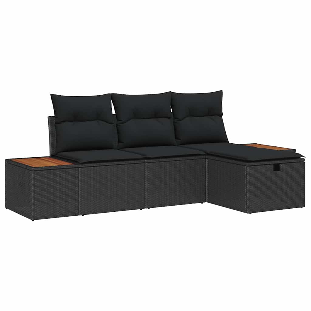 Conjunto de Sofá de Jardim com almofada 4 pcs Preto vime PE