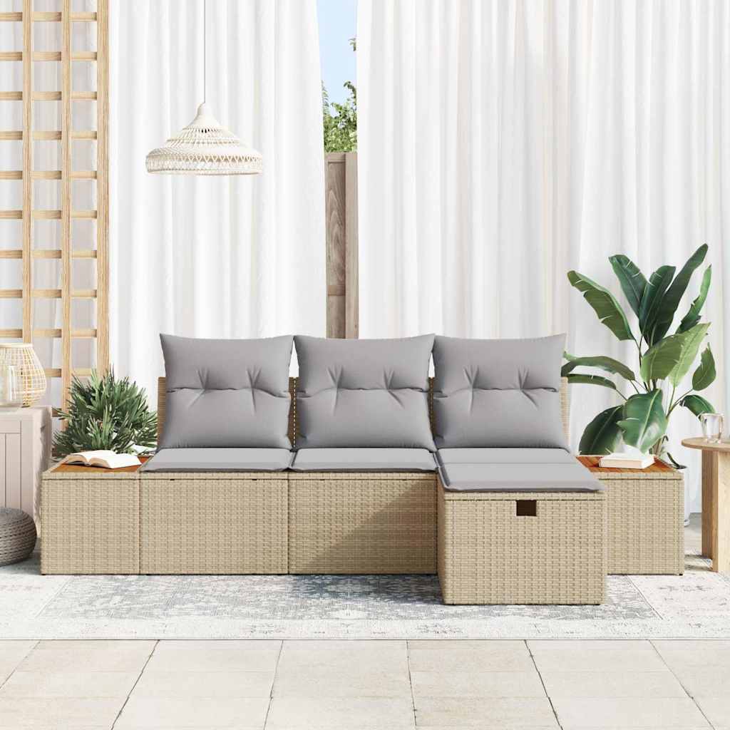 Conjunto de Sofá de Jardim com almofada 4 pcs Bege vime PE