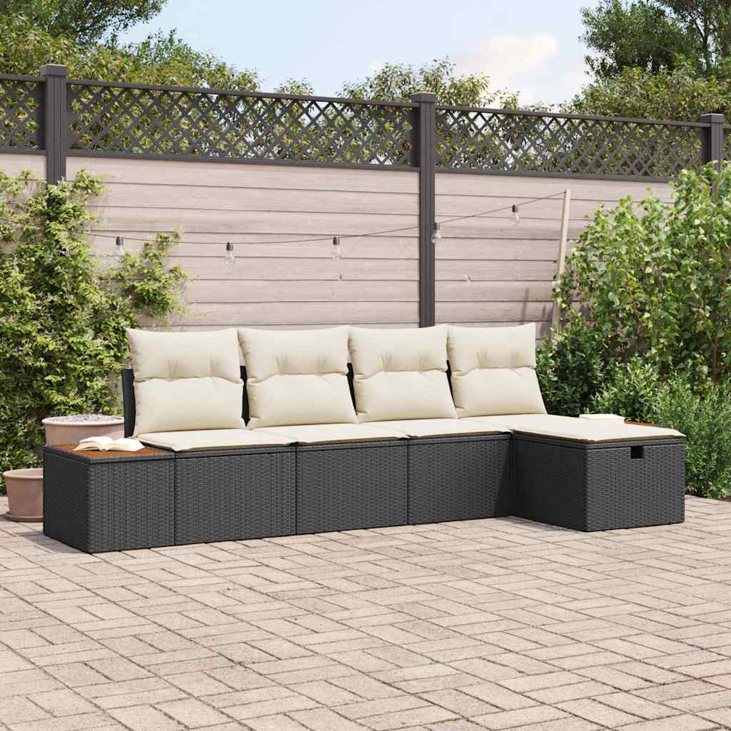 Conjunto de Sofá de Jardim 5 pcs Preto Rattan Sintético