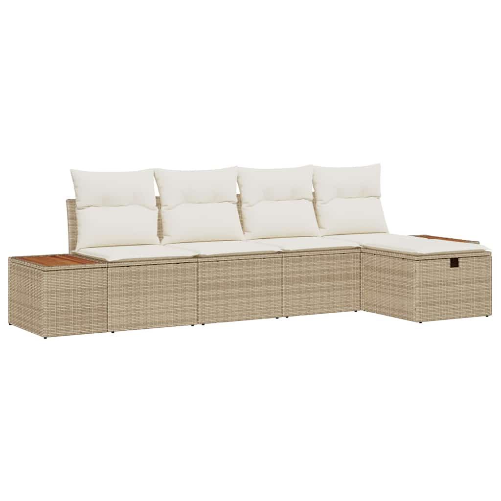 Conjunto de Sofá de Jardim 5 pcs Bege Rattan Sintético