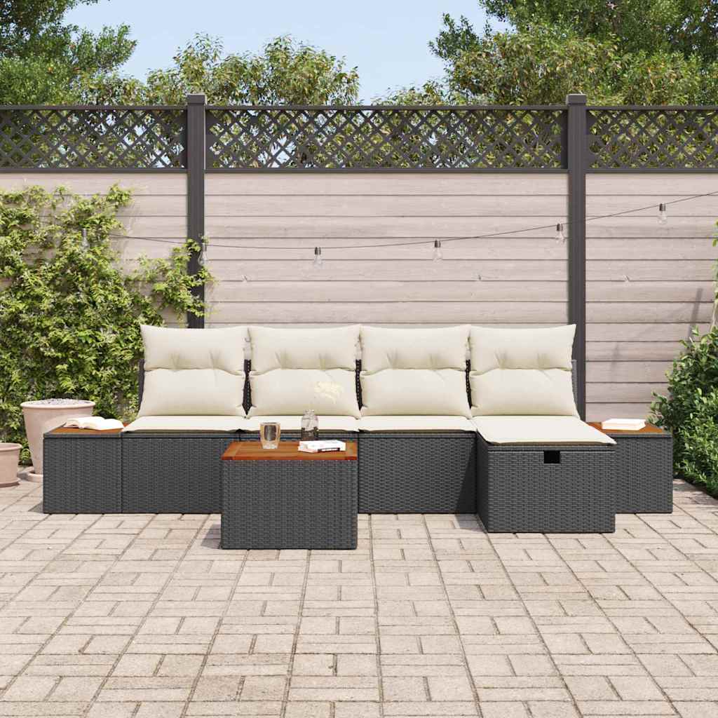 Conjunto de Sofá de Jardim 6 pcs Preto Rattan Sintético