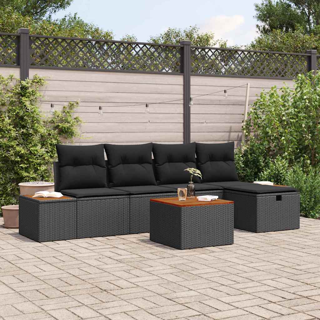 Conjunto de Sofá de Jardim 6 pcs Preto Rattan Sintético