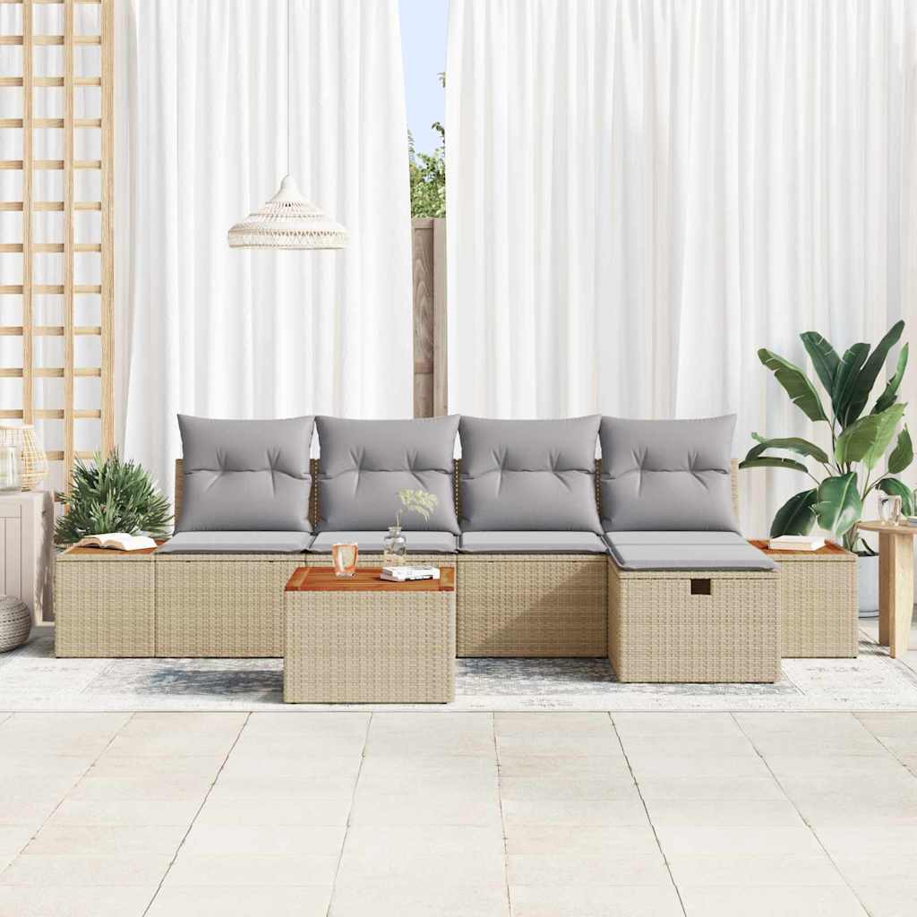 Conjunto de Sofá de Jardim 6 pcs Bege Rattan Sintético