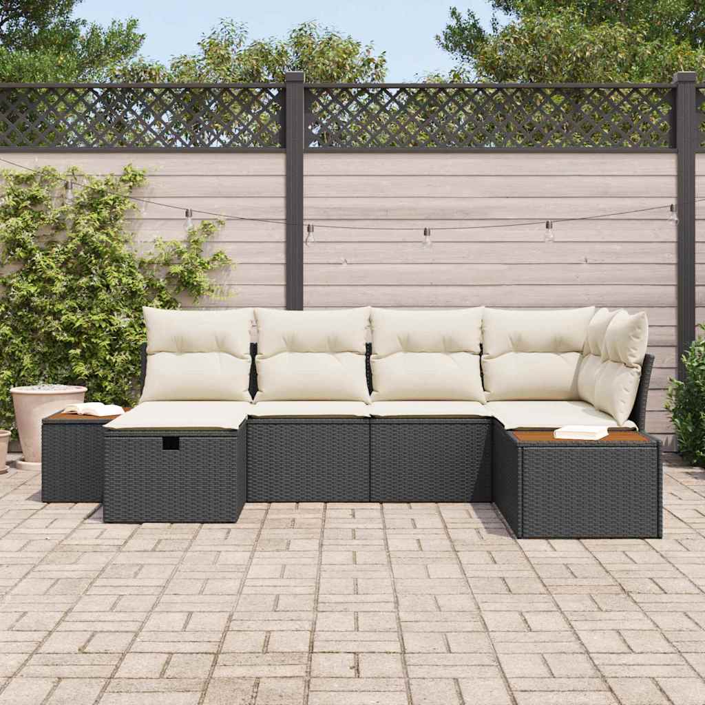 Conjunto de Sofá de Jardim com almofada 6 pcs Preto vime PE