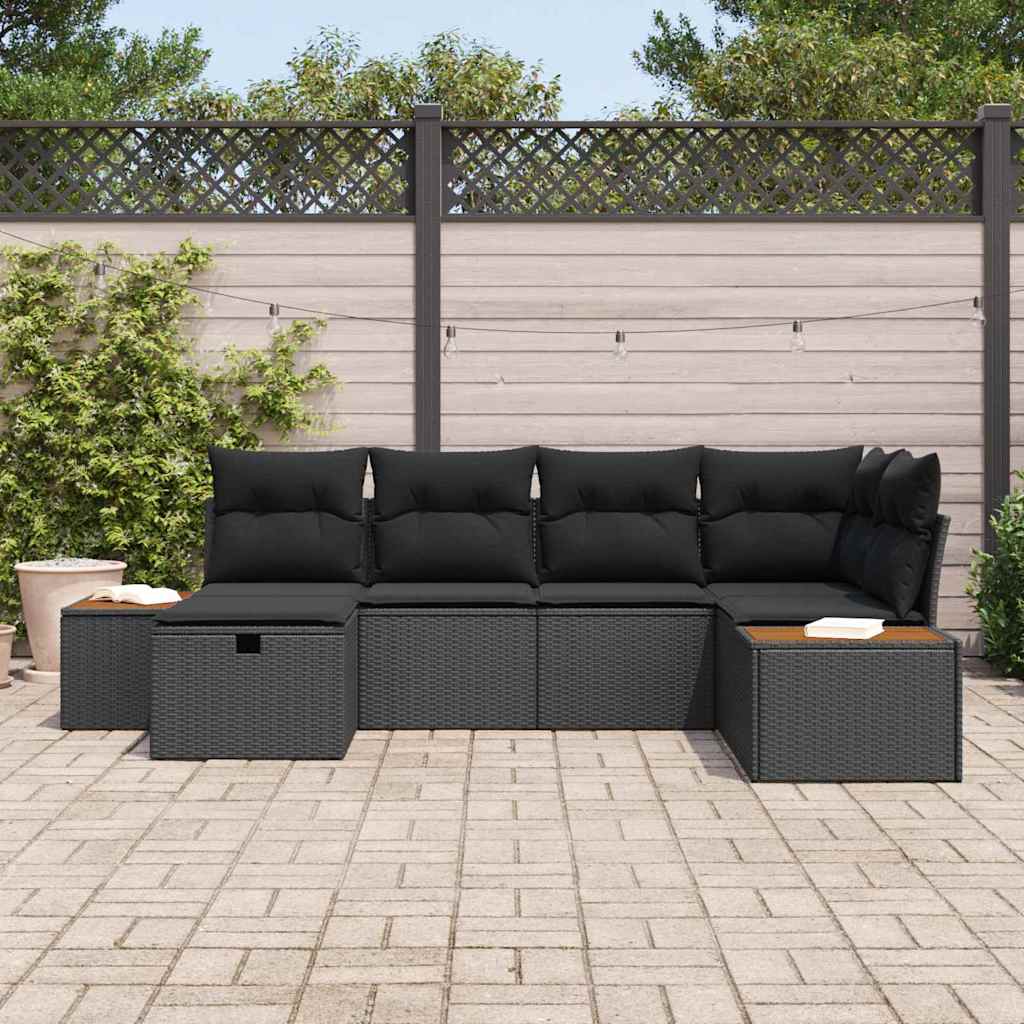 Conjunto de Sofá de Jardim com almofada 6 pcs Preto vime PE