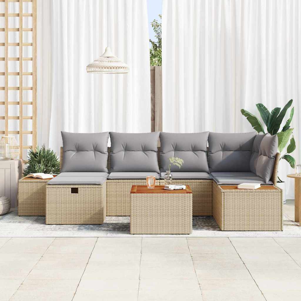 Conjunto de Sofá de Jardim 7 pcs Bege 55 x 62 x 69 cm