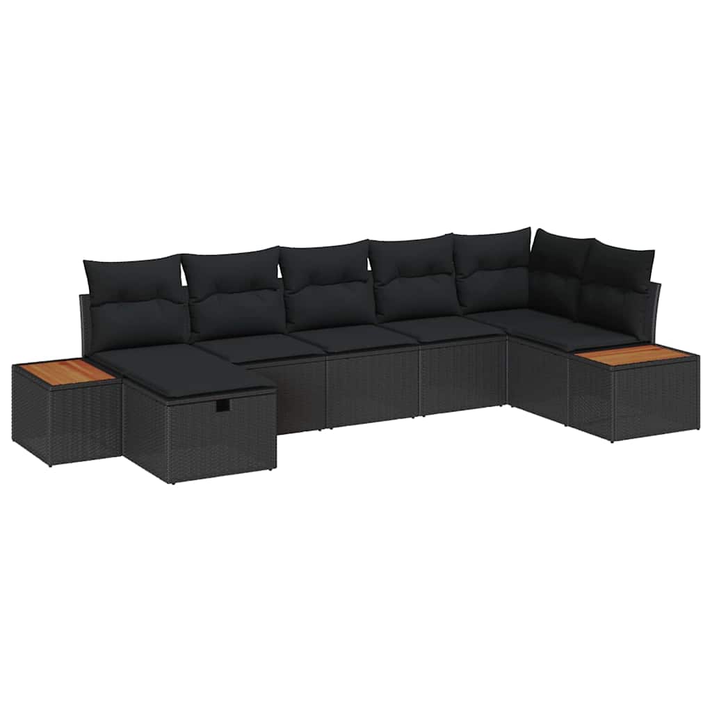 Conjunto de Sofá de Jardim 7 pcs Preto Rattan Sintético