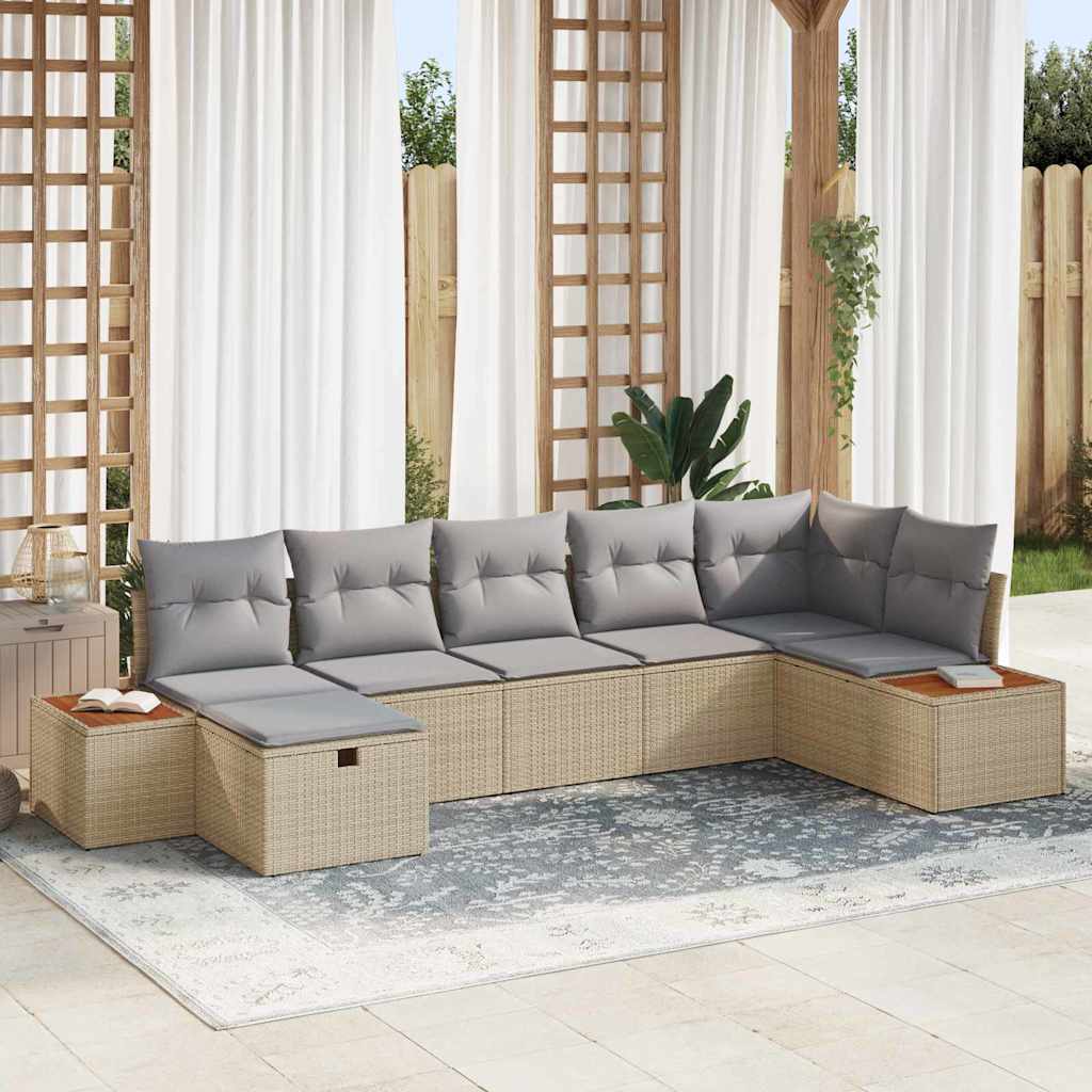 Conjunto de Sofá de Jardim 7 pcs Bege Rattan Sintético