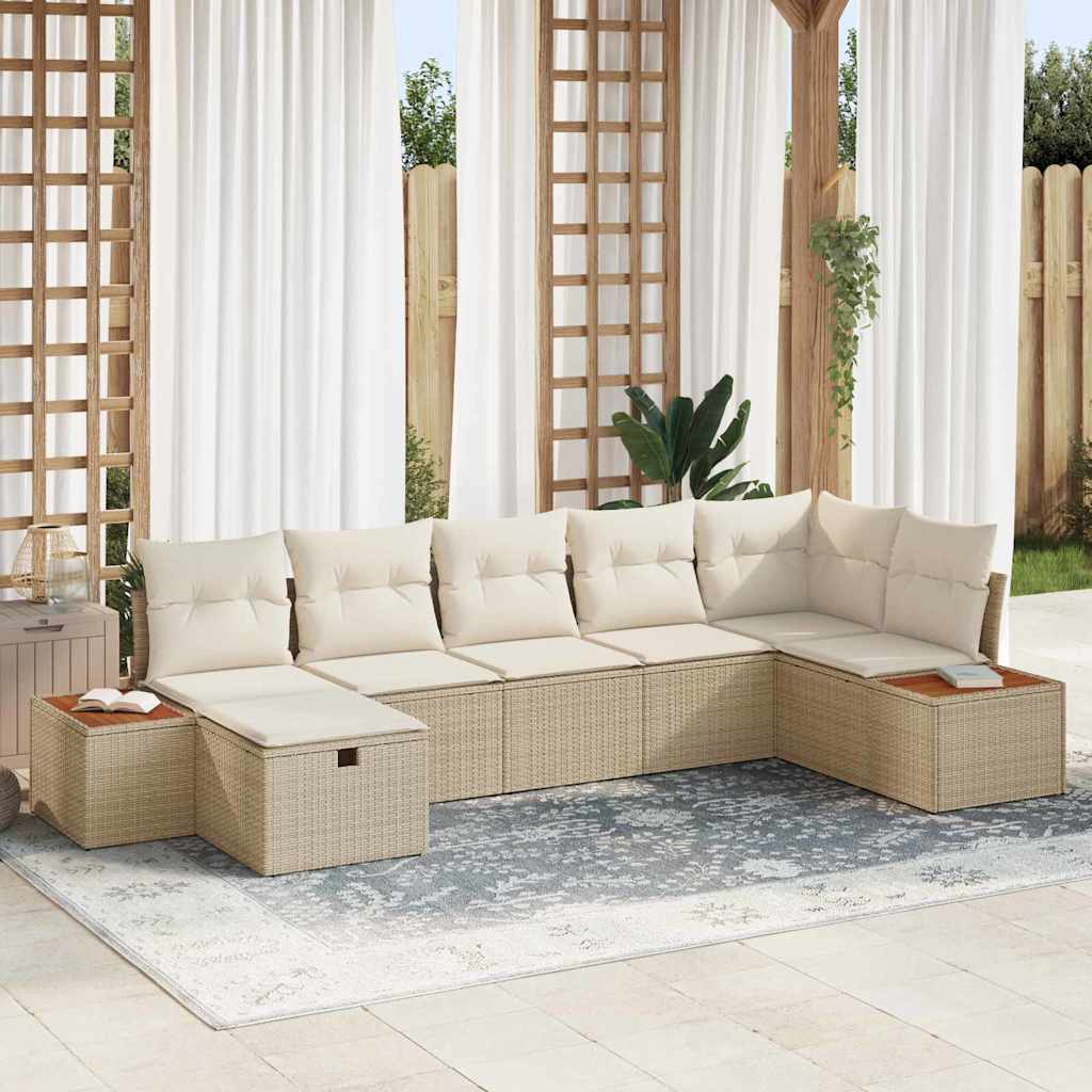 Conjunto de Sofá de Jardim 7 pcs Bege Rattan Sintético