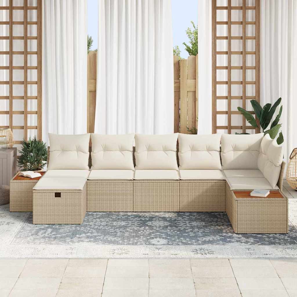 Conjunto de Sofá de Jardim 7 pcs Bege Rattan Sintético