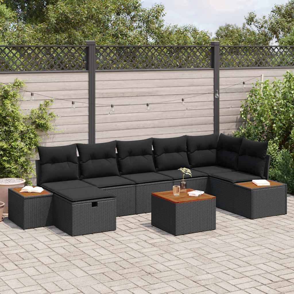 Conjunto de Sofá de Jardim 8 pcs Preto Rattan Sintético