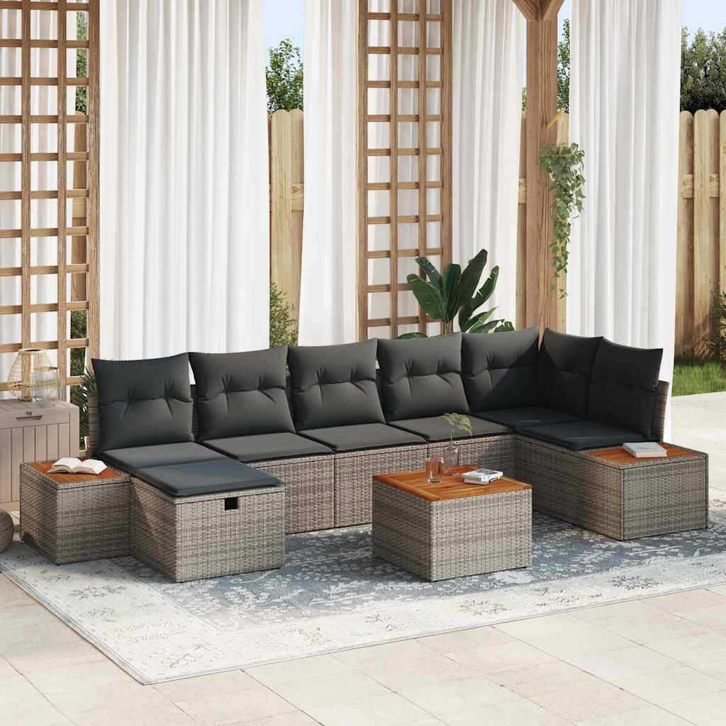 Conjunto de Sofá de Jardim 8 pcs Cinzeto Rattan Sintético