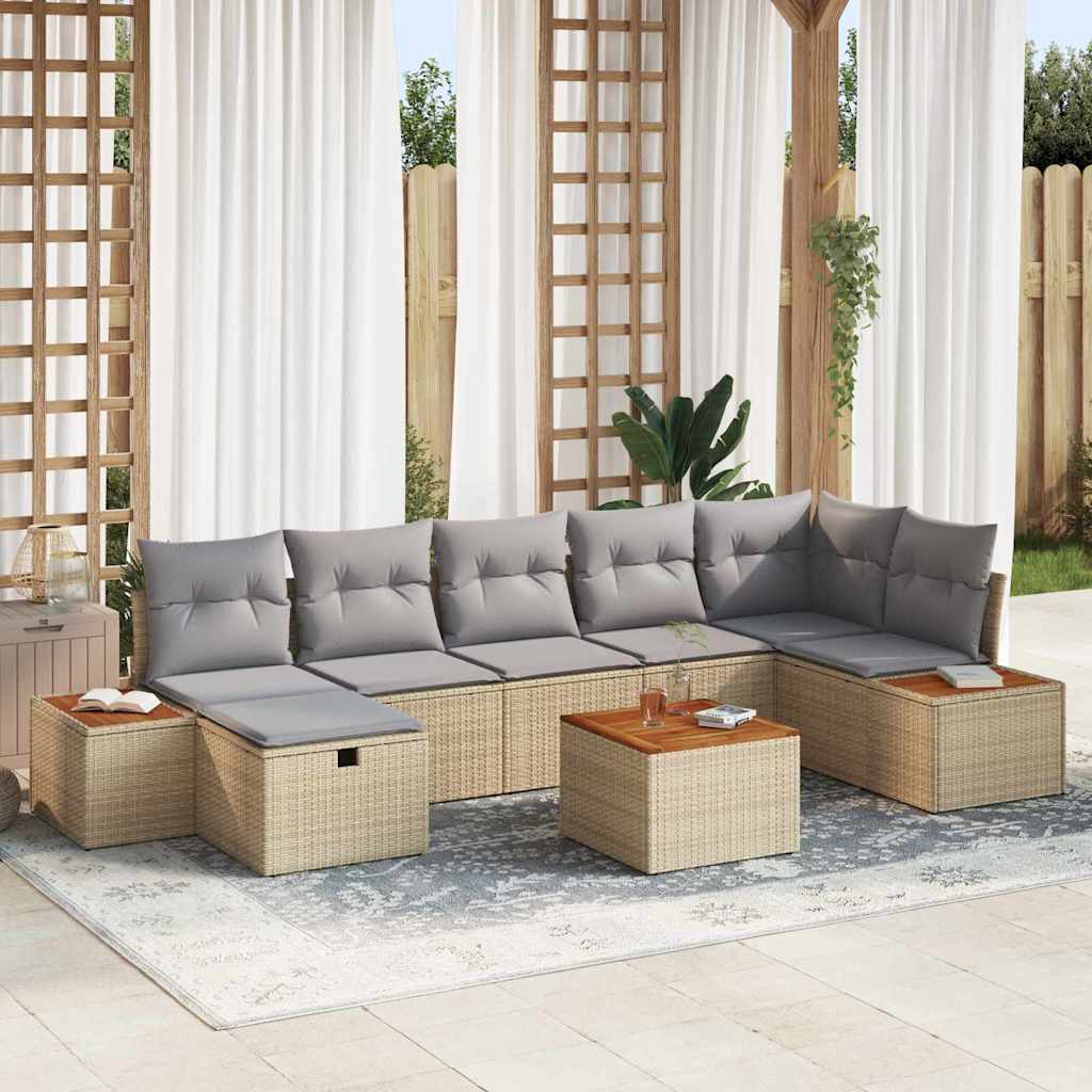 Conjunto de Sofá de Jardim 8 pcs Bege Rattan Sintético