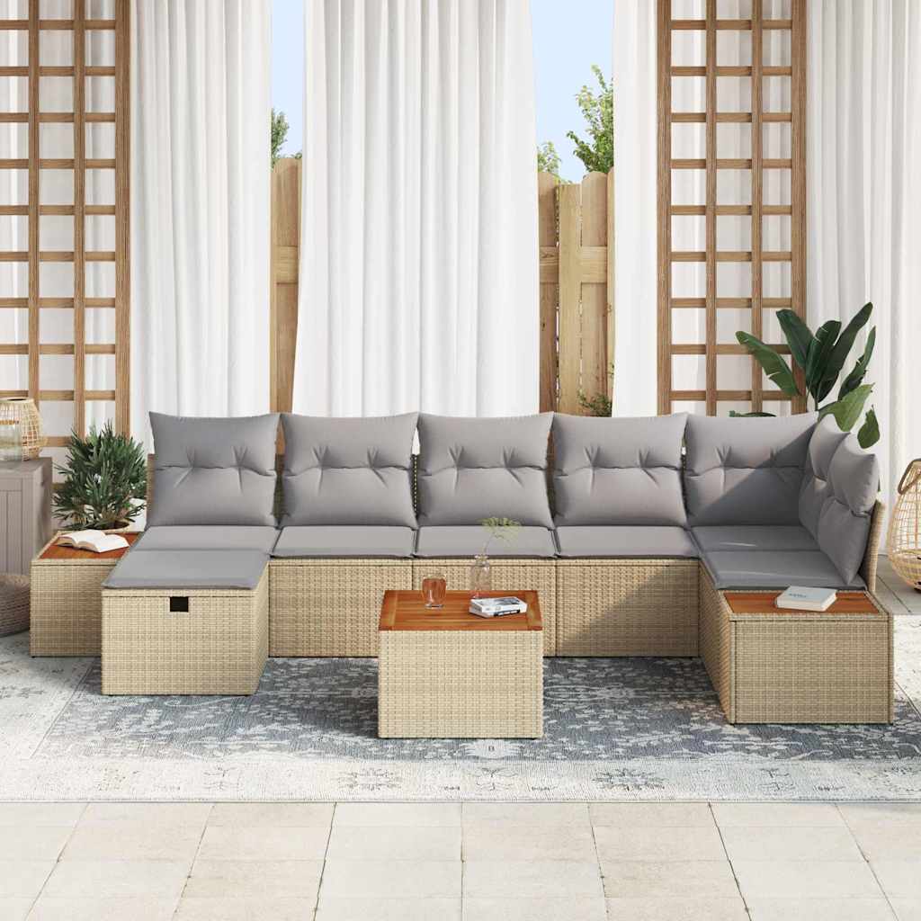 Conjunto de Sofá de Jardim 8 pcs Bege Rattan Sintético