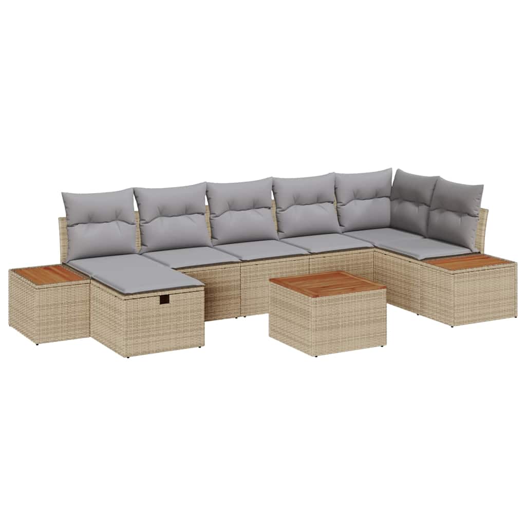 Conjunto de Sofá de Jardim 8 pcs Bege Rattan Sintético