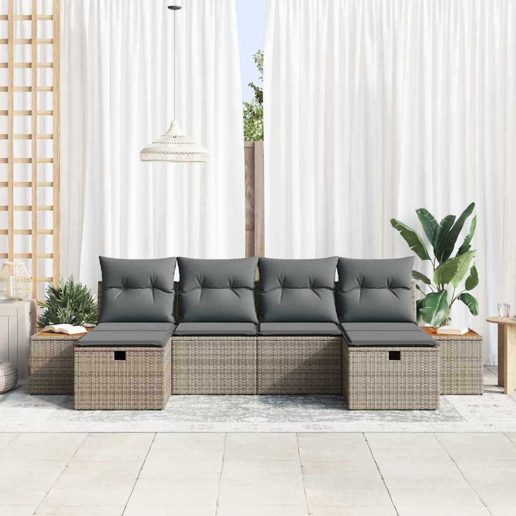 Conjunto de Sofá de Jardim com almofada 6 pcs Cinzeto vime PE
