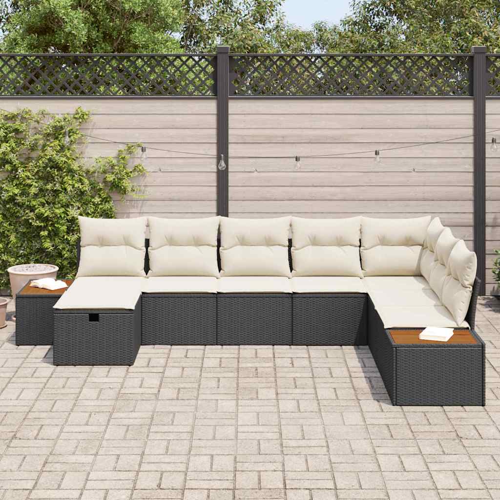 Conjunto de Sofá de Jardim com almofada 8 pcs Preto vime PE