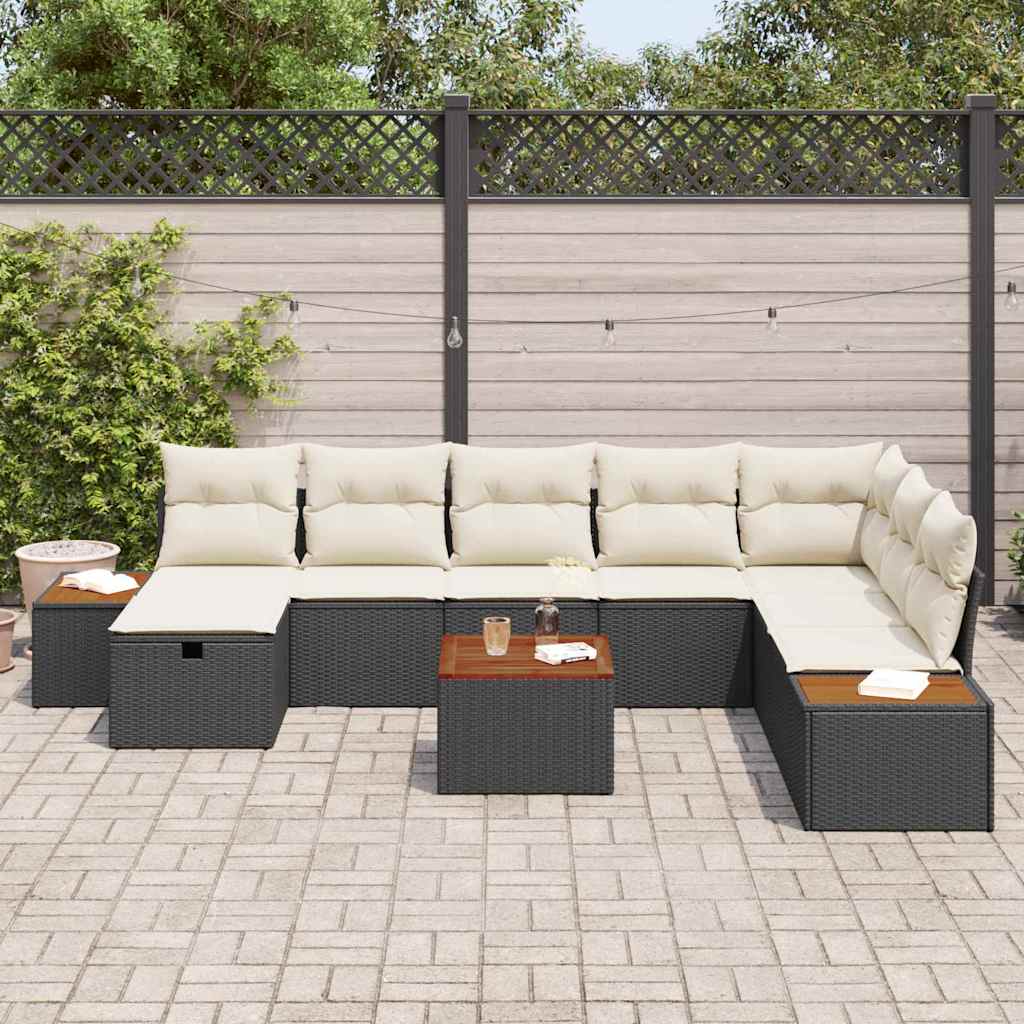 Conjunto de Sofá de Jardim 9 pcs Preto Rattan Sintético