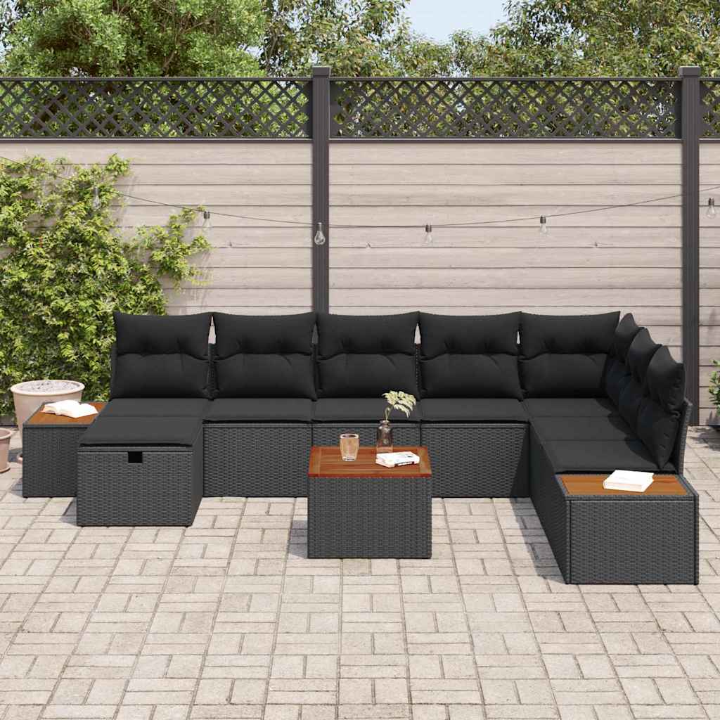 Conjunto de Sofá de Jardim 9 pcs Preto Rattan Sintético