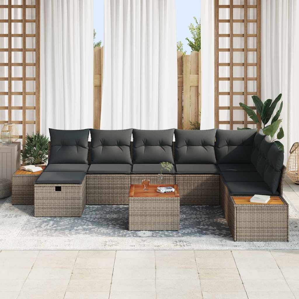 Conjunto de Sofá de Jardim 9 pcs Cinzeto Rattan Sintético