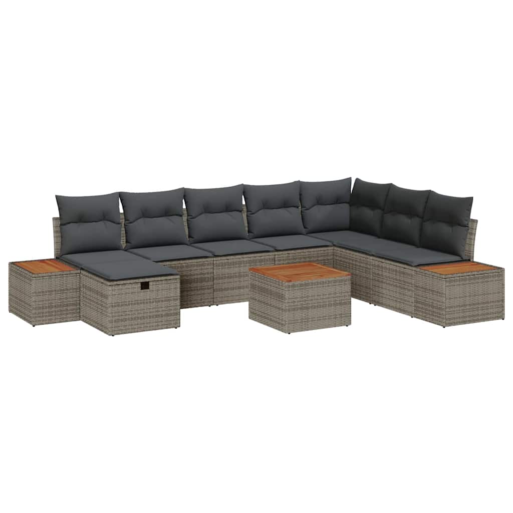 Conjunto de Sofá de Jardim 9 pcs Cinzeto Rattan Sintético