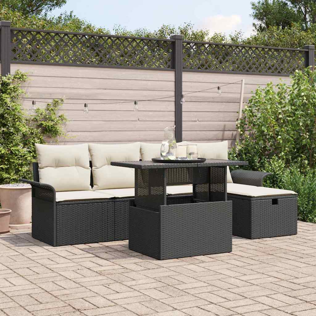 Conjunto de Sofá de Jardim 6 pcs Preto Rattan Sintético