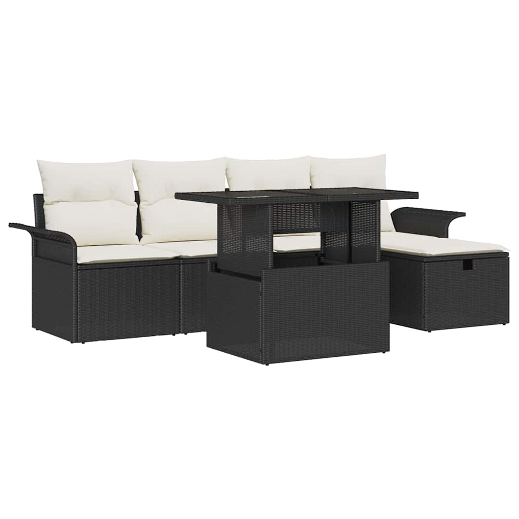 Conjunto de Sofá de Jardim 6 pcs Preto Rattan Sintético