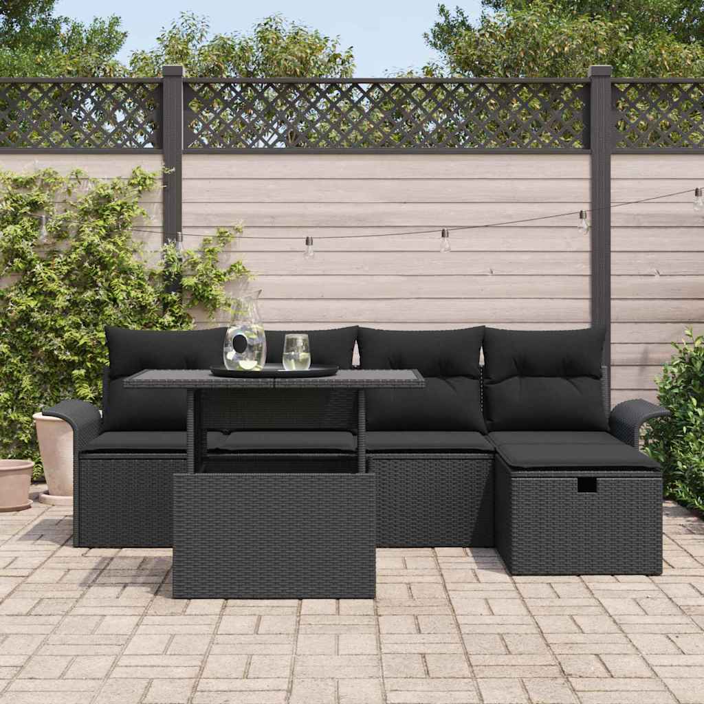 Conjunto de Sofá de Jardim 6 pcs Preto Rattan Sintético