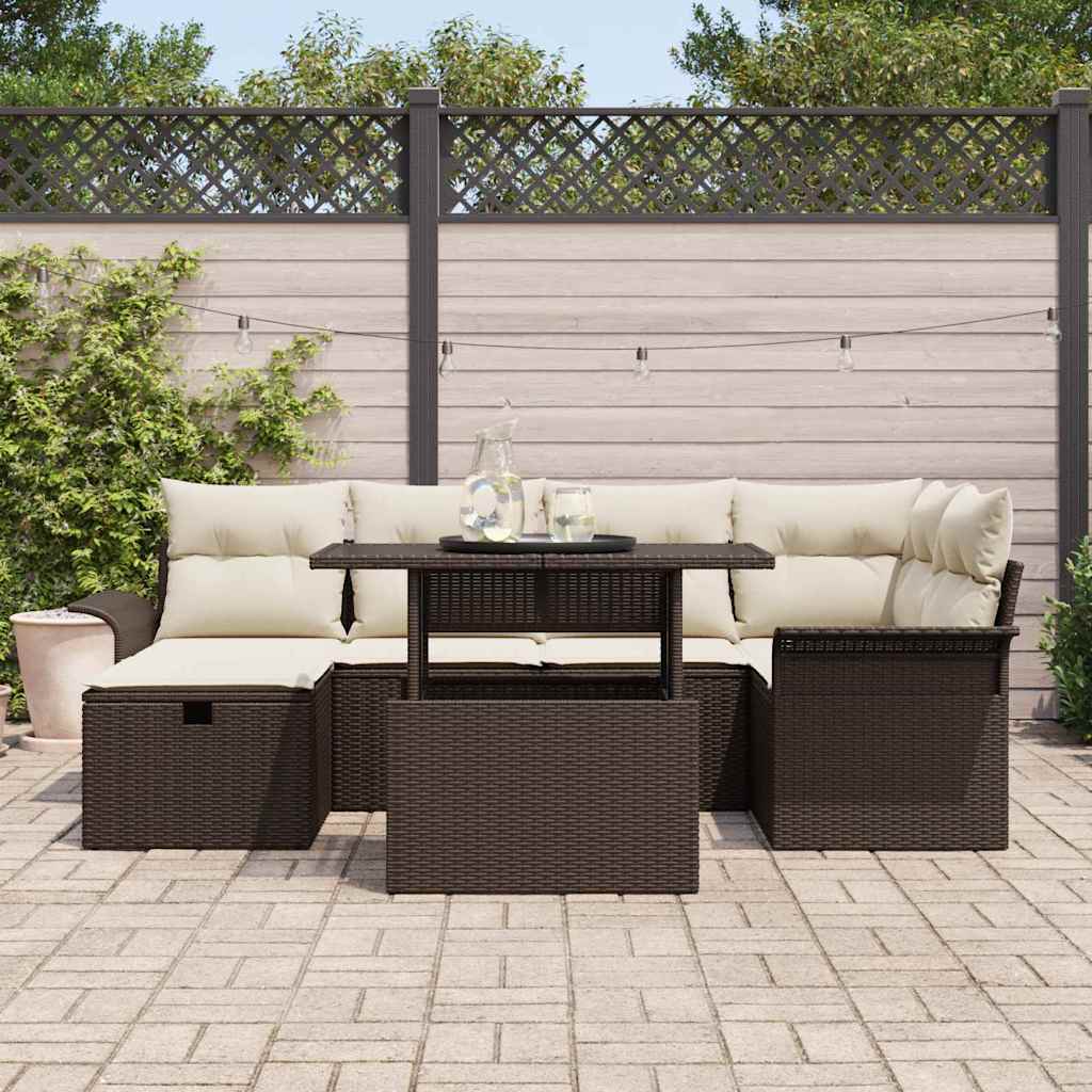 Conjunto de Sofá de Jardim 7 pcs Castanho Rattan Sintético