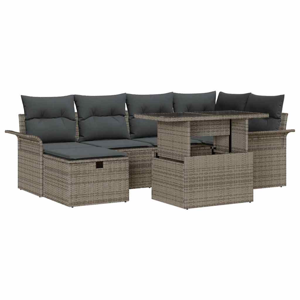 Conjunto de Sofá de Jardim 7 pcs Cinzeto Rattan Sintético