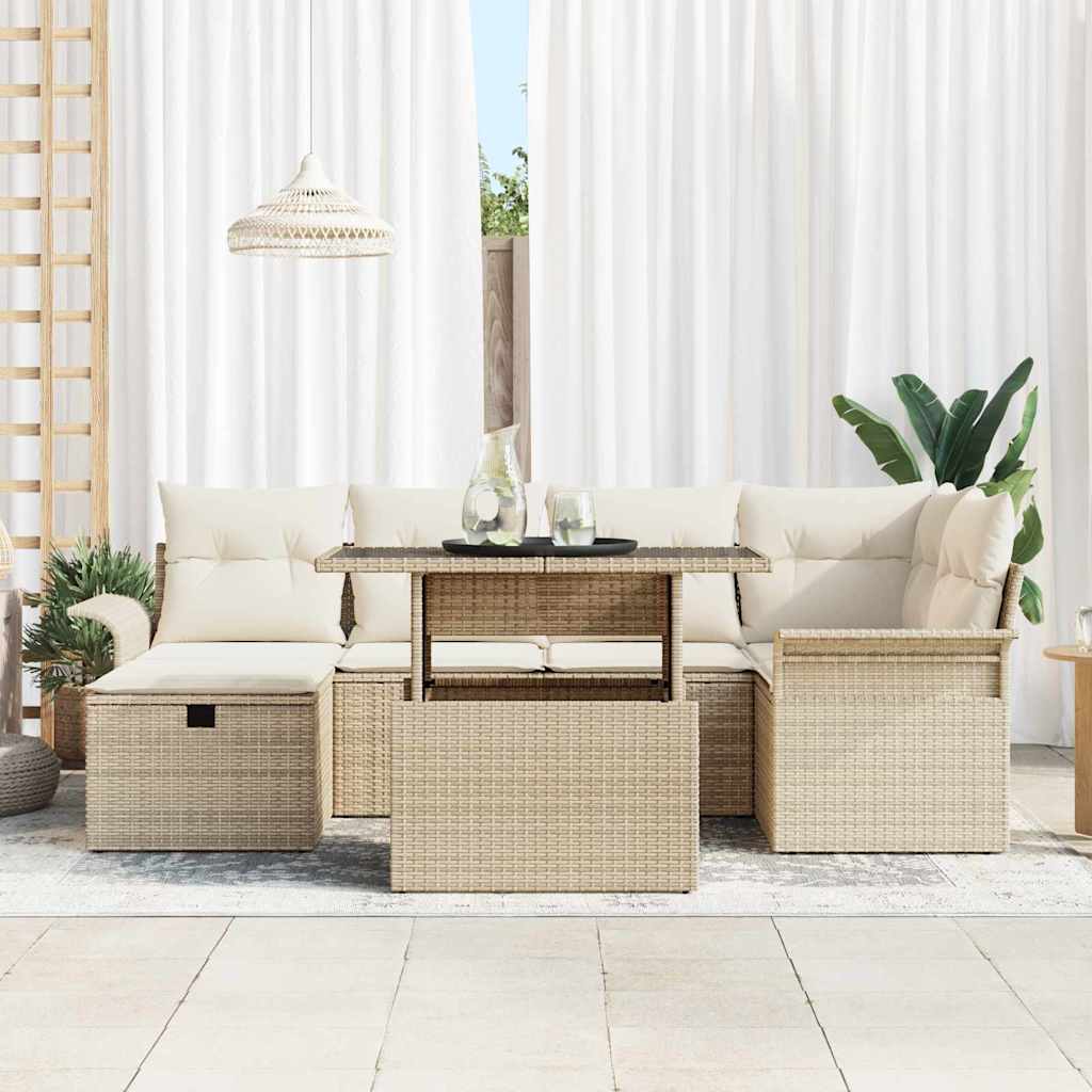 Conjunto de Sofá de Jardim 7 pcs Bege Rattan Sintético