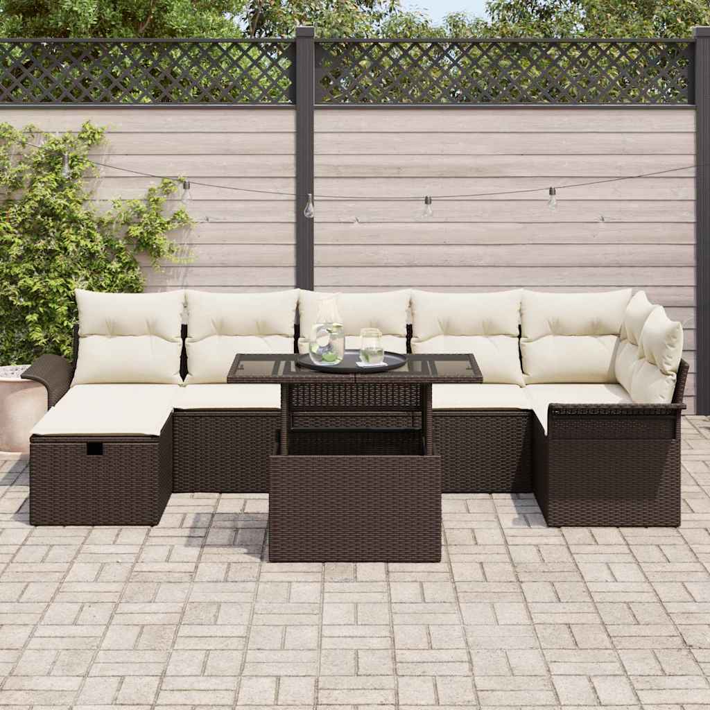 Conjunto de Sofá de Jardim 8 pcs Castanho Rattan Sintético