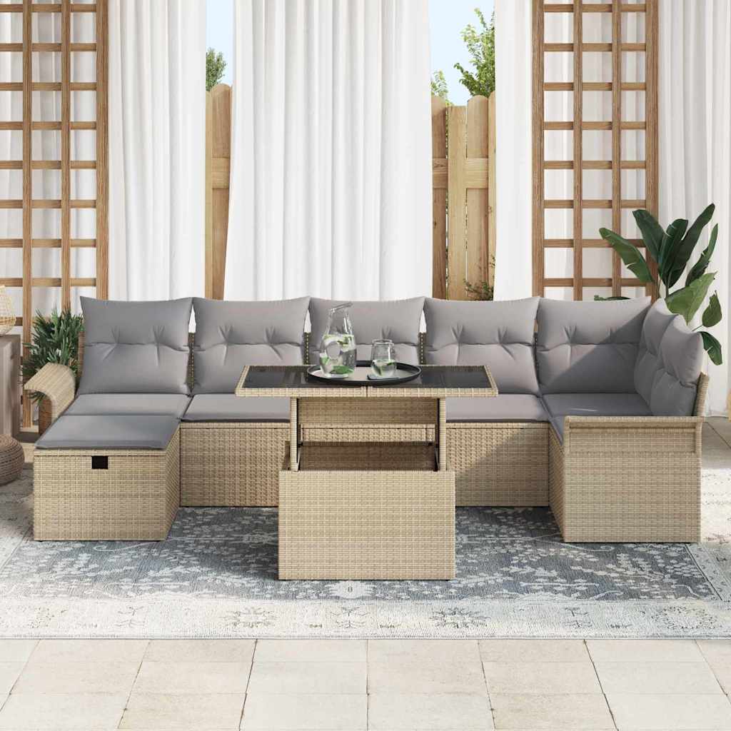 Conjunto de Sofá de Jardim 8 pcs Bege Rattan Sintético