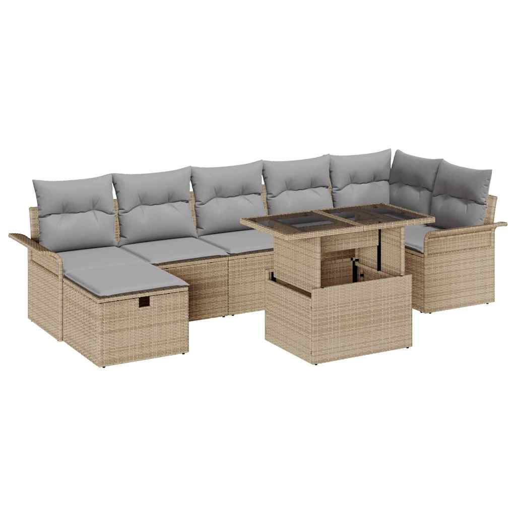 Conjunto de Sofá de Jardim 8 pcs Bege Rattan Sintético