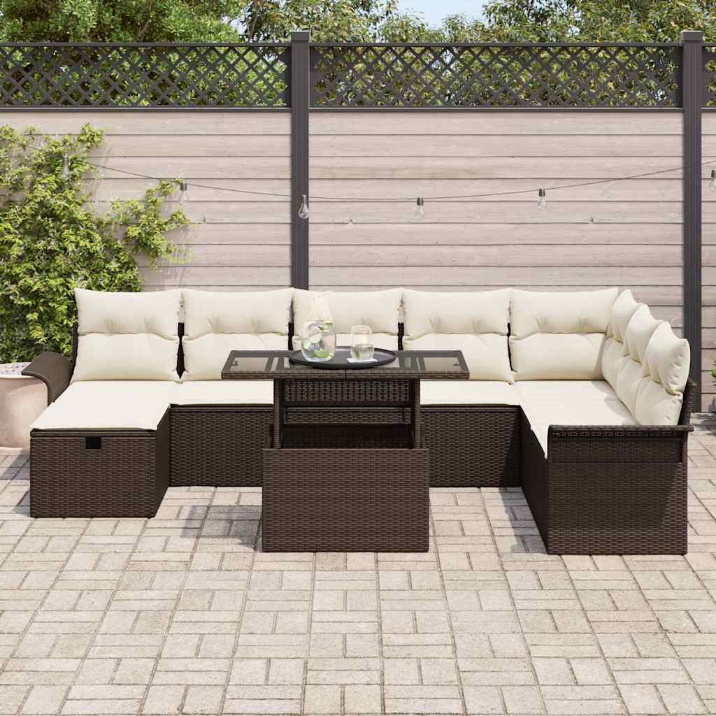 Conjunto de Sofá de Jardim 9 pcs Castanho Rattan Sintético
