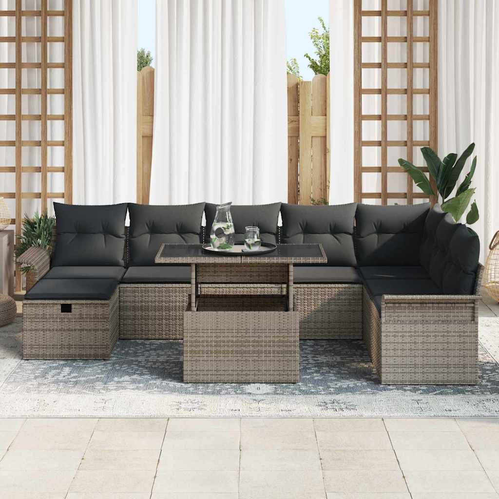 Conjunto de Sofá de Jardim 9 pcs Cinzeto Rattan Sintético