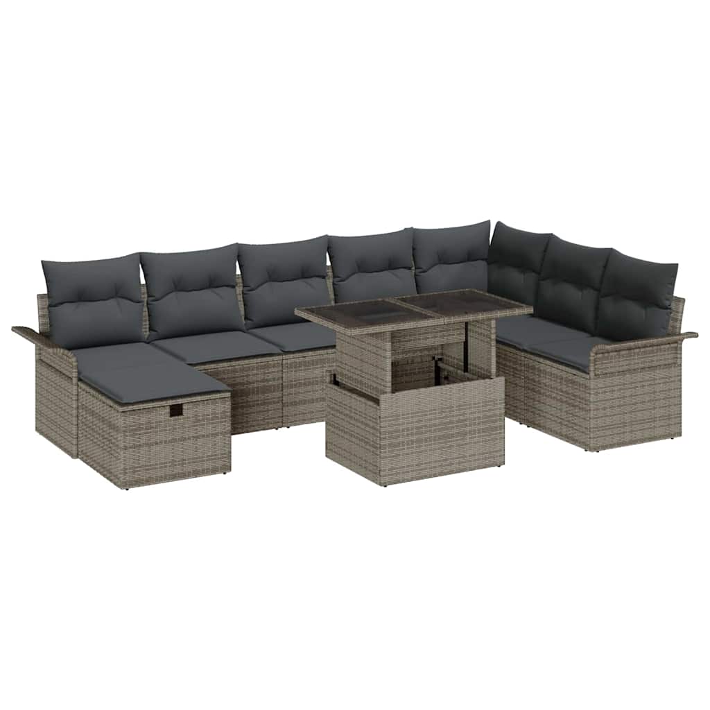 Conjunto de Sofá de Jardim 9 pcs Cinzeto Rattan Sintético