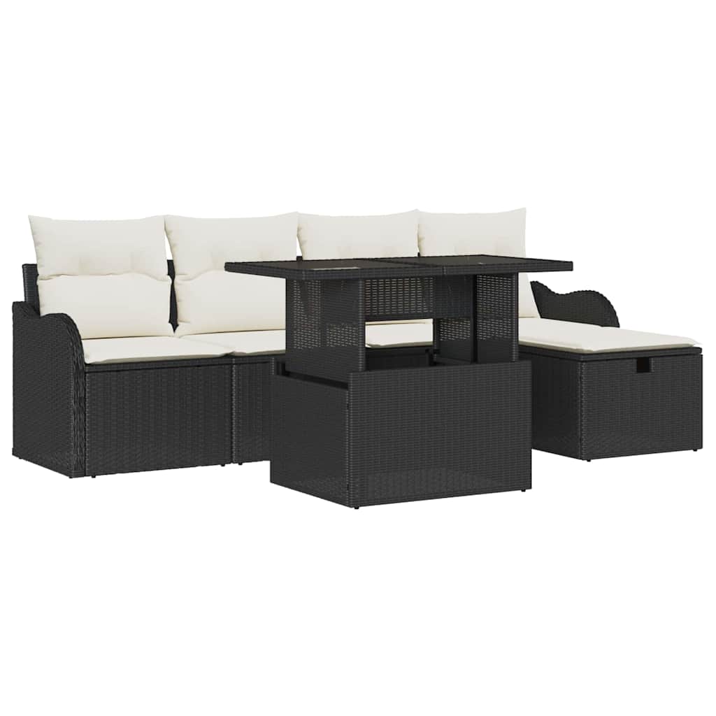 Conjunto de Sofá de Jardim 6 pcs Preto Rattan Sintético