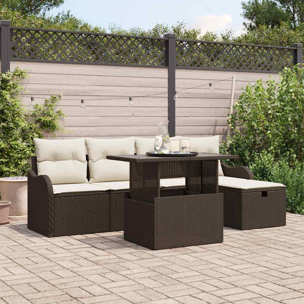Conjunto de Sofá de Jardim 6 pcs Castanho Rattan Sintético