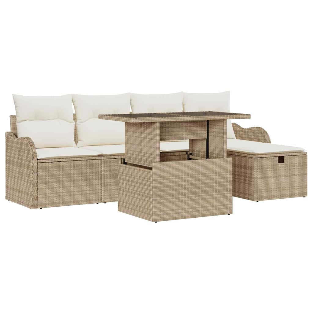 Conjunto de Sofá de Jardim 6 pcs Bege Rattan Sintético