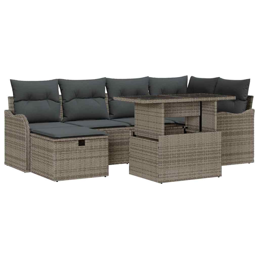 Conjunto de Sofá de Jardim 7 pcs Cinzeto Rattan Sintético