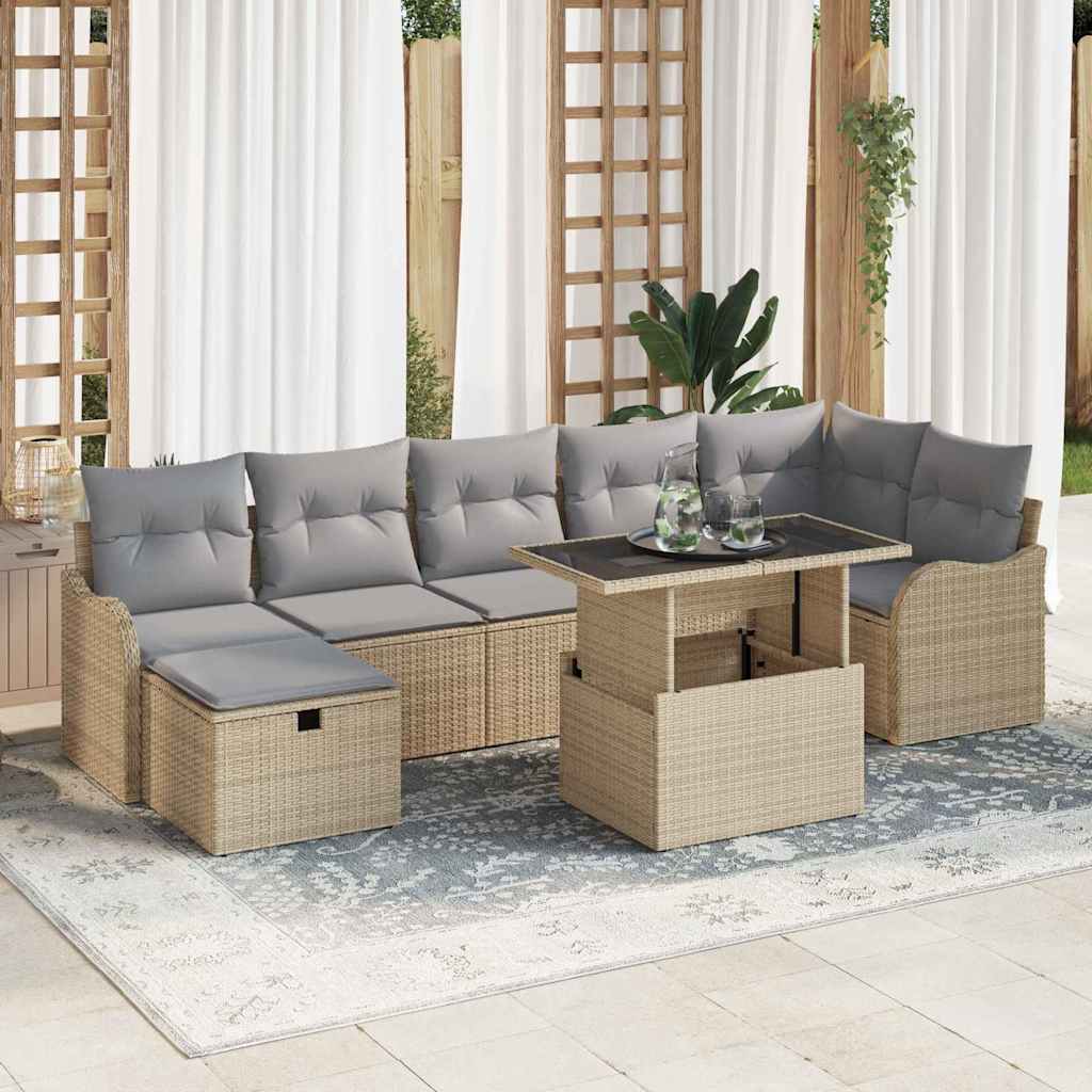 Conjunto de Sofá de Jardim 8 pcs Bege Rattan Sintético