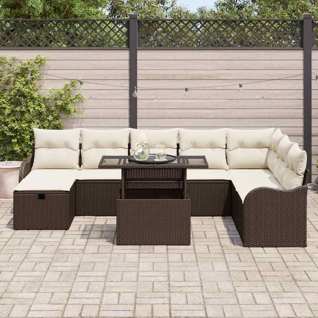 Conjunto de Sofá de Jardim 9 pcs Castanho Rattan Sintético