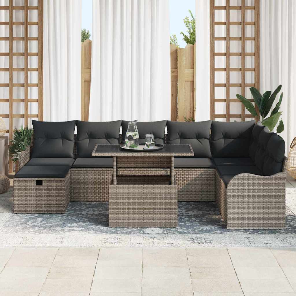 Conjunto de Sofá de Jardim 9 pcs Cinzeto Rattan Sintético