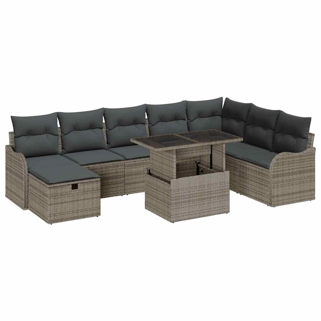 Conjunto de Sofá de Jardim 9 pcs Cinzeto Rattan Sintético