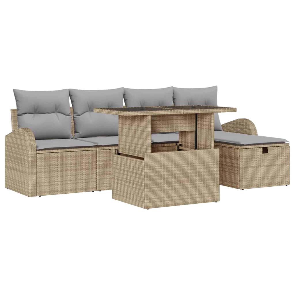 Conjunto de Sofá de Jardim 6 pcs Bege Rattan Sintético