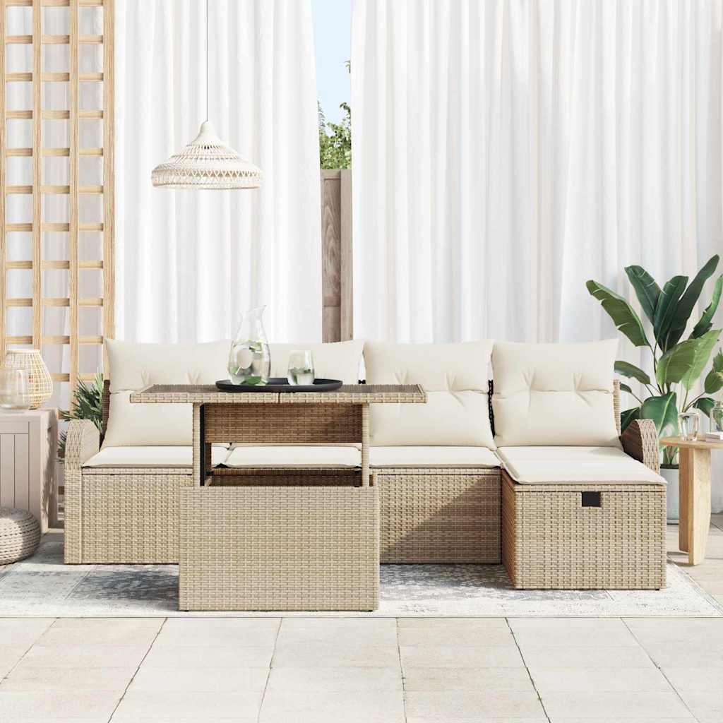 Conjunto de Sofá de Jardim 6 pcs Bege Rattan Sintético