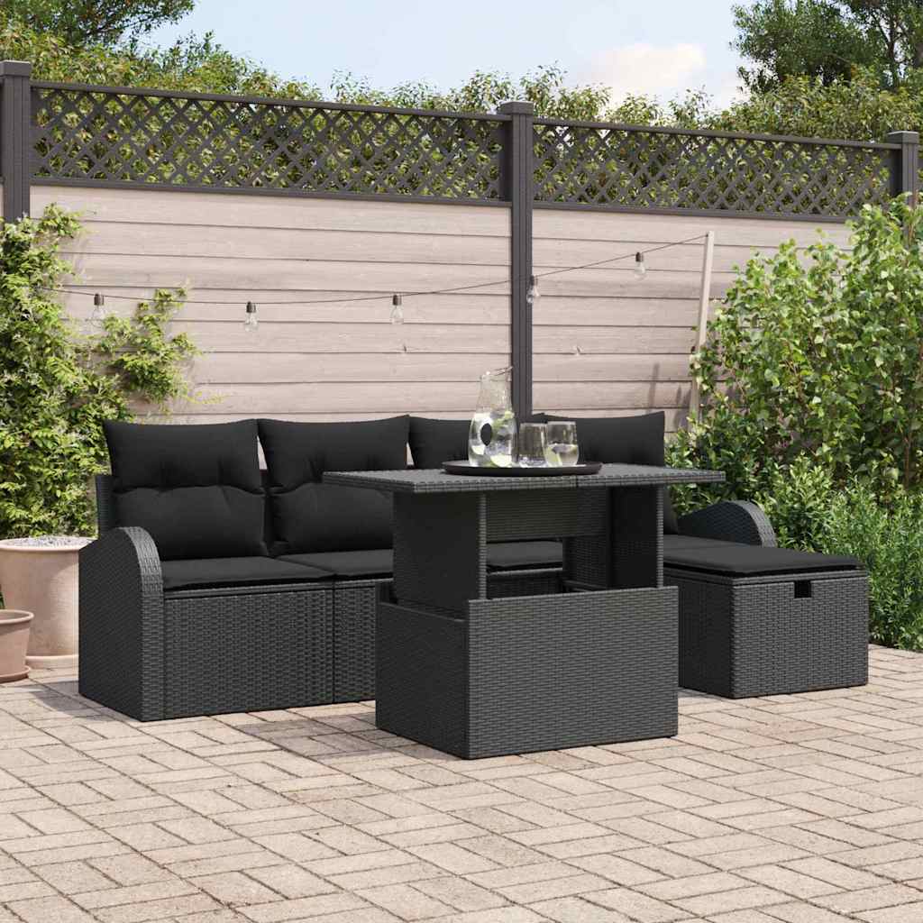 Conjunto de Sofá de Jardim 6 pcs Preto Rattan Sintético
