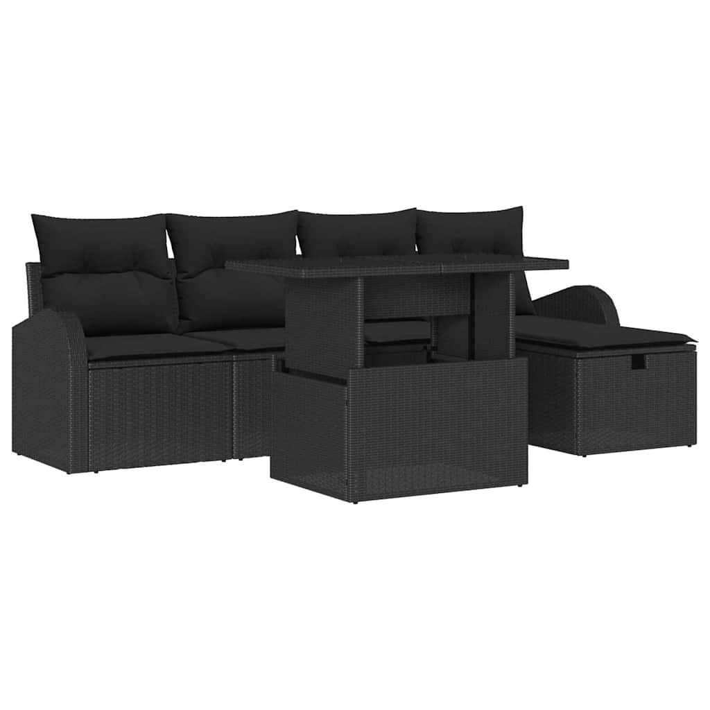 Conjunto de Sofá de Jardim 6 pcs Preto Rattan Sintético