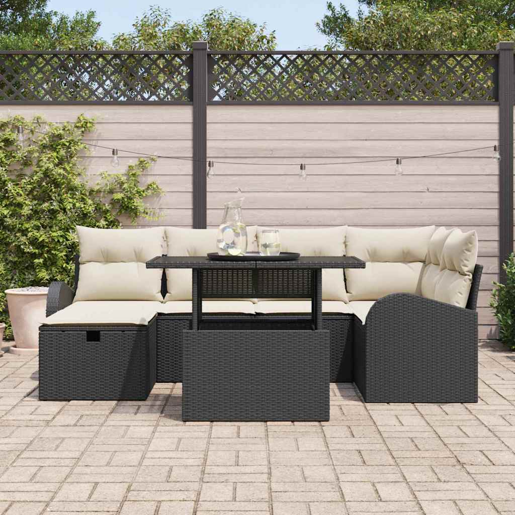 Conjunto de Sofá de Jardim 7 pcs Preto Rattan Sintético